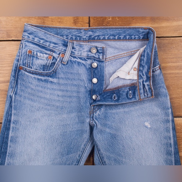 LEVIS 501 Vintage Straight-Leg Stonewashed Blue Distressed Denim Jeans Sz. 25 - Picture 5 of 14